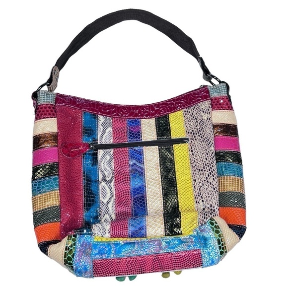 TRESKA Multi Colored 3D Leather Floral Rhinestone Patchwork Shoulder Bag - Picture 5 of 16